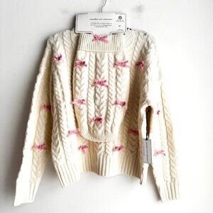 Cupcakes and CAshmere Ivory Pink Bow Sweater + Matching Dog Sweater Set M